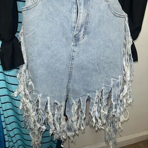 Light Blue Distressed Fringe Denim Shorts